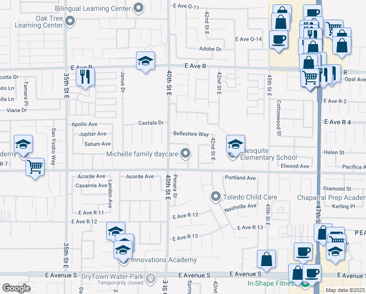 map of restaurants, bars, coffee shops, grocery stores, and more near 4034 East Avenue R 6 in Palmdale
