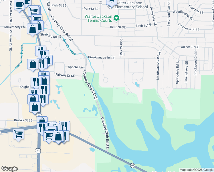 map of restaurants, bars, coffee shops, grocery stores, and more near 2313 Horsetree Place Southeast in Decatur