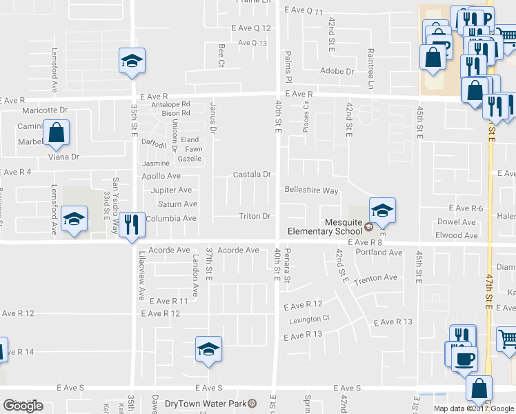 map of restaurants, bars, coffee shops, grocery stores, and more near 37702 Medea Court in Palmdale