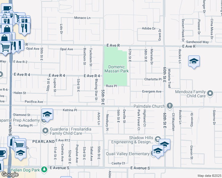 map of restaurants, bars, coffee shops, grocery stores, and more near 37707 Segovia Way in Palmdale