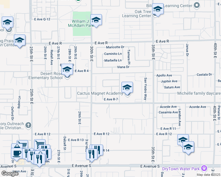 map of restaurants, bars, coffee shops, grocery stores, and more near 3058 East Avenue R 6 in Palmdale
