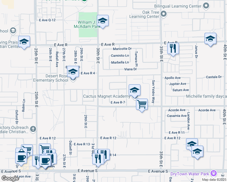 map of restaurants, bars, coffee shops, grocery stores, and more near 3058 East Avenue R 6 in Palmdale