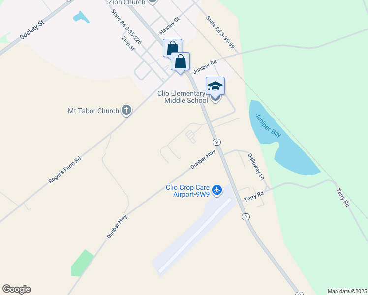 map of restaurants, bars, coffee shops, grocery stores, and more near 2441-2599 Dunbar Highway in Clio