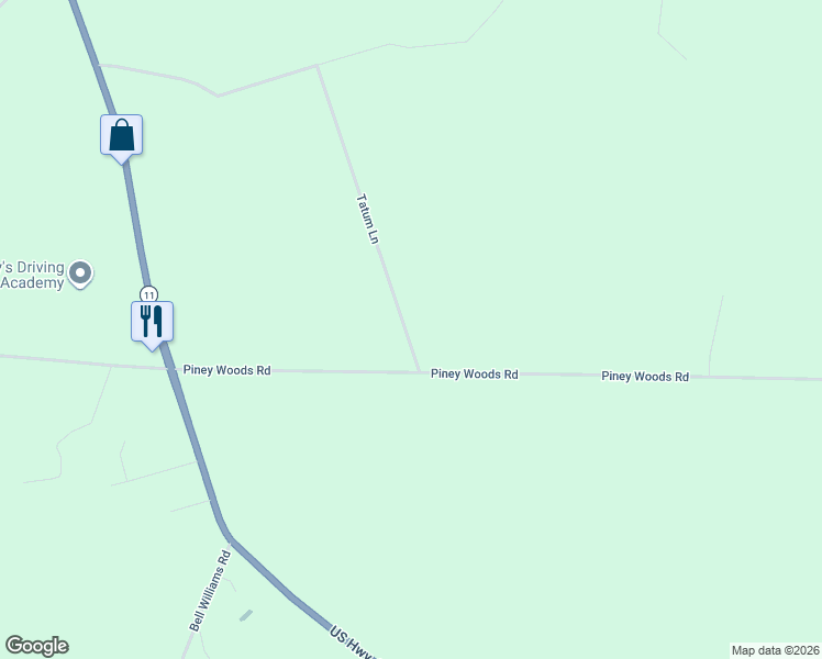 map of restaurants, bars, coffee shops, grocery stores, and more near 8106 Piney Woods Road in Pender County