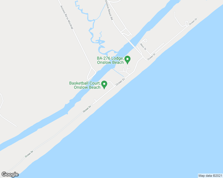 map of restaurants, bars, coffee shops, grocery stores, and more near Ocean Drive in Sneads Ferry