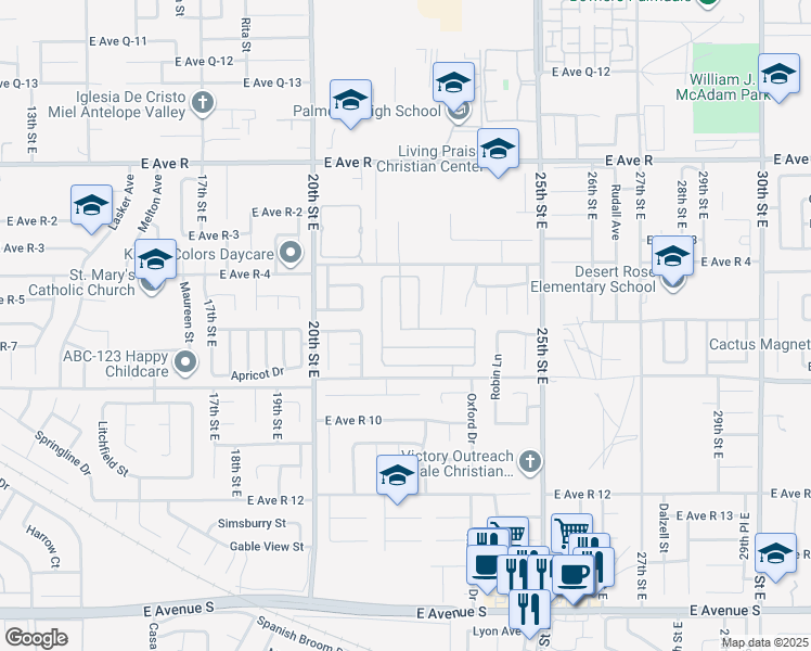 map of restaurants, bars, coffee shops, grocery stores, and more near 37660 Cardiff Street in Palmdale