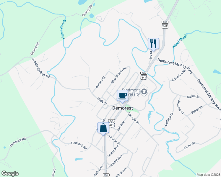 map of restaurants, bars, coffee shops, grocery stores, and more near 161 McMillan Avenue in Demorest
