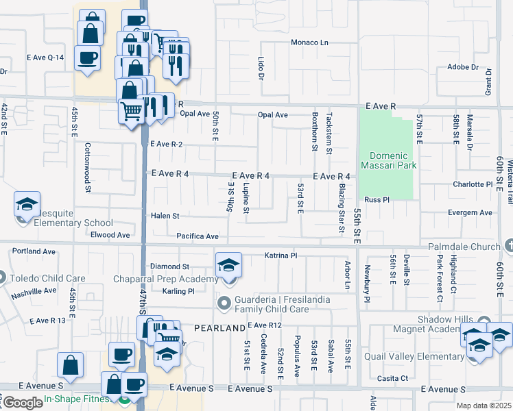 map of restaurants, bars, coffee shops, grocery stores, and more near 37707 Smoke Tree Street in Palmdale