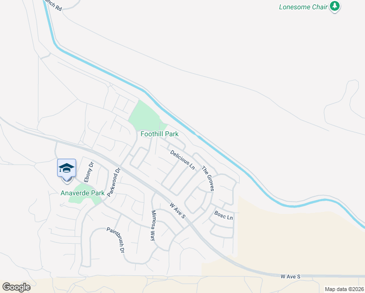 map of restaurants, bars, coffee shops, grocery stores, and more near 2400 Loganberry Circle in Palmdale