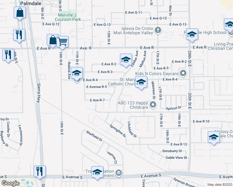 map of restaurants, bars, coffee shops, grocery stores, and more near 37714 Gilworth Avenue in Palmdale
