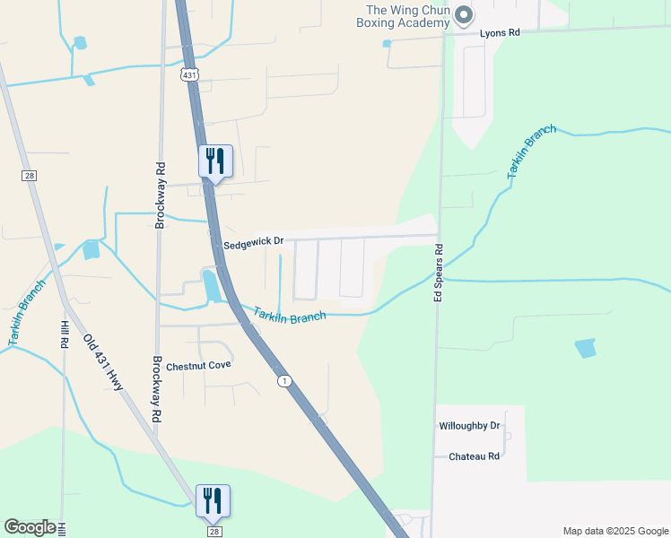 map of restaurants, bars, coffee shops, grocery stores, and more near 118 Winstead Circle in Owens Cross Roads