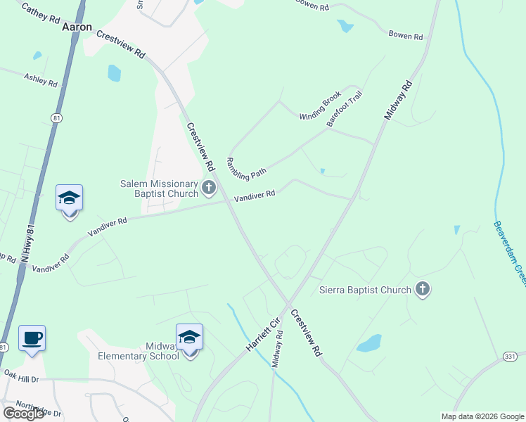 map of restaurants, bars, coffee shops, grocery stores, and more near 1210 Crestview Road in Anderson