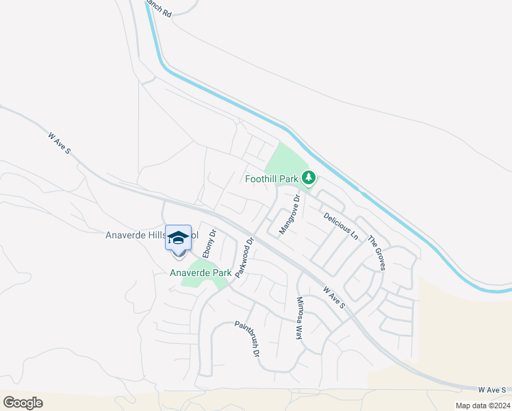 map of restaurants, bars, coffee shops, grocery stores, and more near 2706 Goldenrain Street in Palmdale