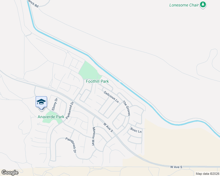 map of restaurants, bars, coffee shops, grocery stores, and more near 2406 Loganberry Circle in Palmdale