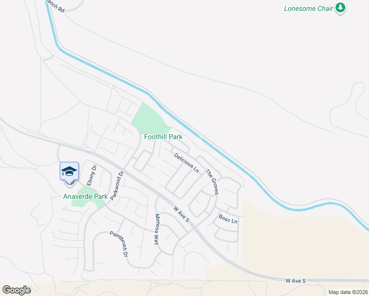 map of restaurants, bars, coffee shops, grocery stores, and more near 2400 Loganberry Circle in Palmdale