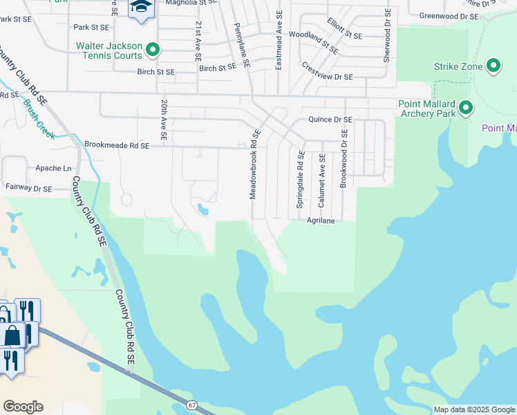 map of restaurants, bars, coffee shops, grocery stores, and more near 2316 Meadowbrook Road Southeast in Decatur
