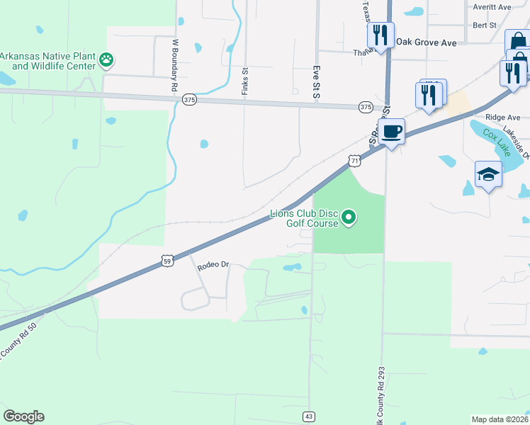 map of restaurants, bars, coffee shops, grocery stores, and more near 2209 U.S. 71 in Mena