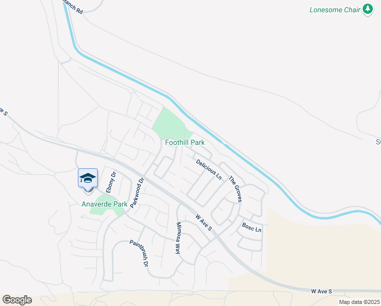 map of restaurants, bars, coffee shops, grocery stores, and more near 2449 Delicious Lane in Palmdale