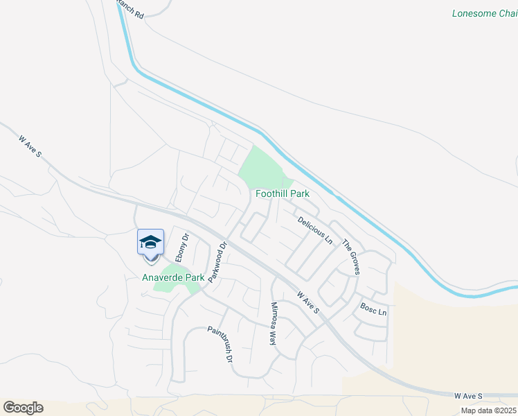 map of restaurants, bars, coffee shops, grocery stores, and more near 2545 Cattail Place in Palmdale