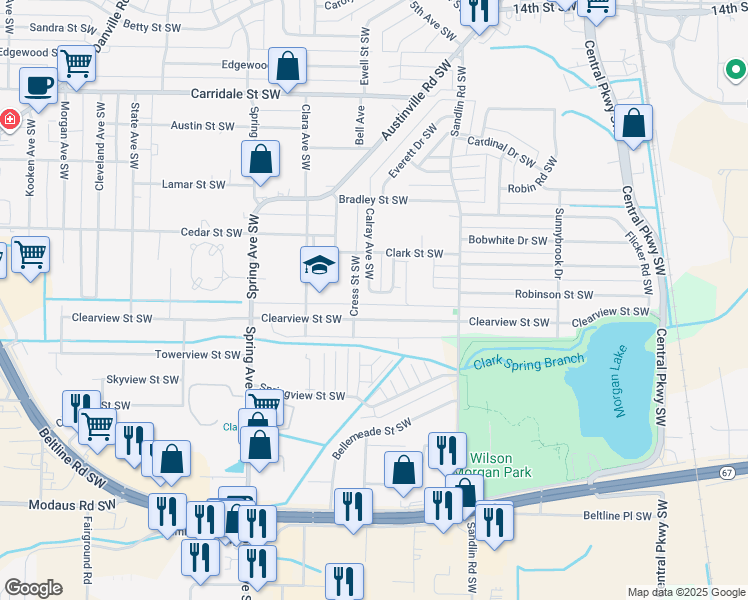 map of restaurants, bars, coffee shops, grocery stores, and more near 2314 Hamilton Drive Southwest in Decatur