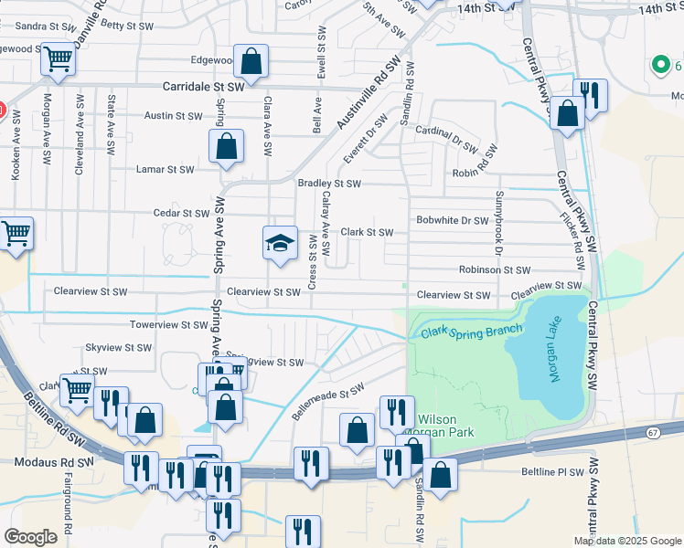 map of restaurants, bars, coffee shops, grocery stores, and more near 2314 Hamilton Drive Southwest in Decatur