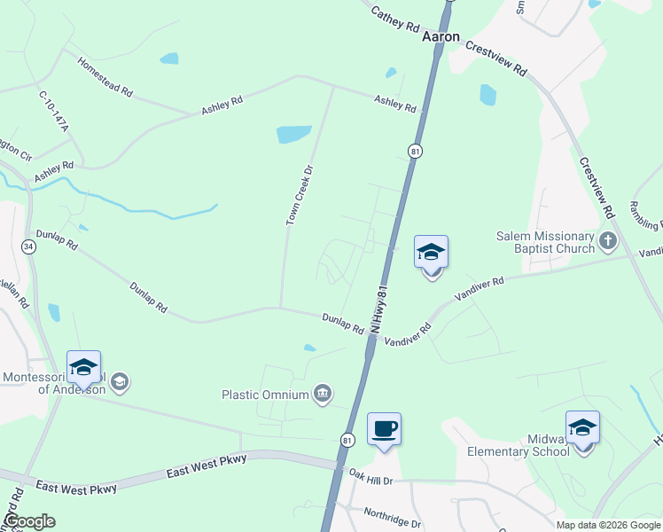 map of restaurants, bars, coffee shops, grocery stores, and more near 111 Loualgia Drive in Anderson