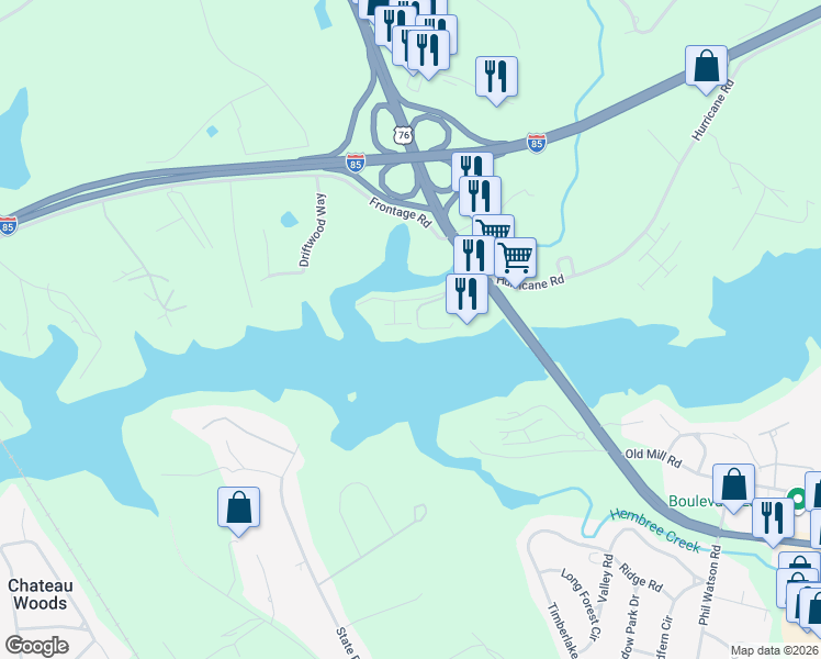 map of restaurants, bars, coffee shops, grocery stores, and more near 806 Watermarke Lane in Anderson