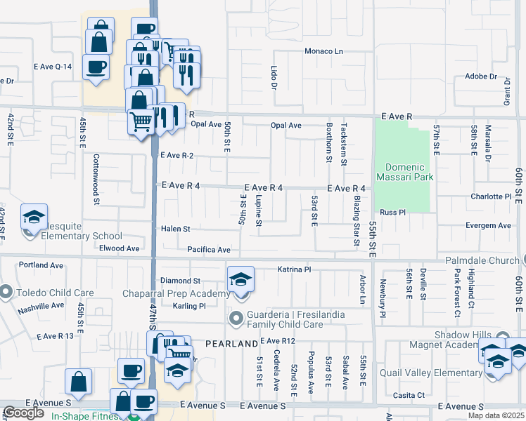 map of restaurants, bars, coffee shops, grocery stores, and more near 37716 Lupine Street in Palmdale