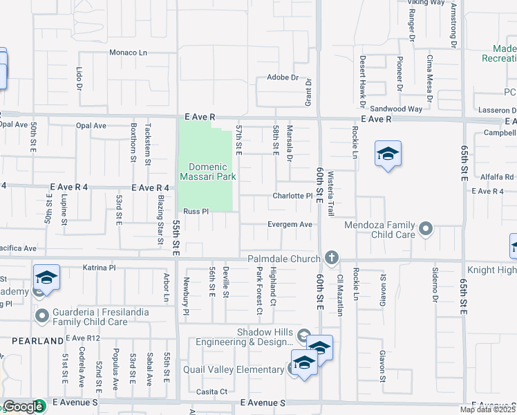 map of restaurants, bars, coffee shops, grocery stores, and more near 37730 Park Forest Court in Palmdale