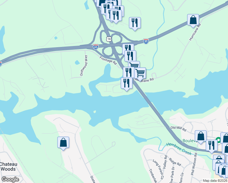 map of restaurants, bars, coffee shops, grocery stores, and more near 806 Watermarke Lane in Anderson