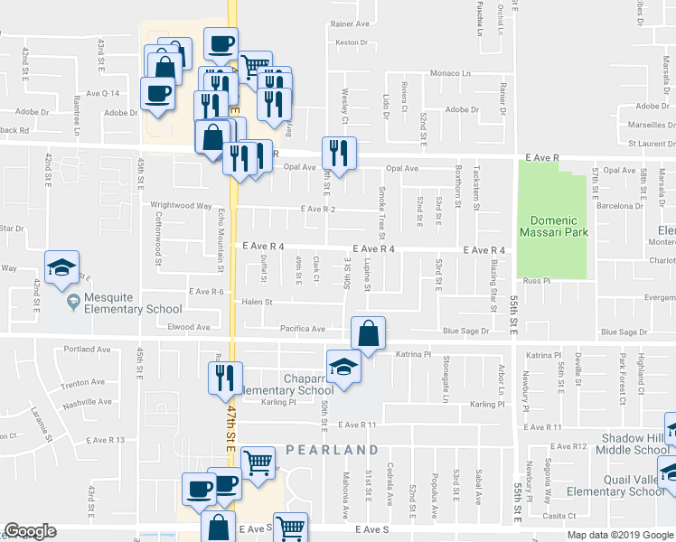 map of restaurants, bars, coffee shops, grocery stores, and more near 4938 Silver Fox Avenue in Palmdale