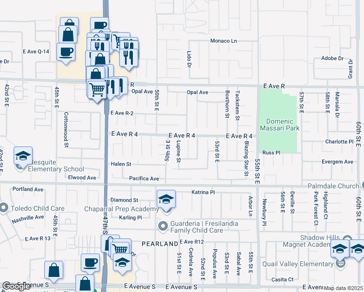 map of restaurants, bars, coffee shops, grocery stores, and more near 37707 Smoke Tree Street in Palmdale