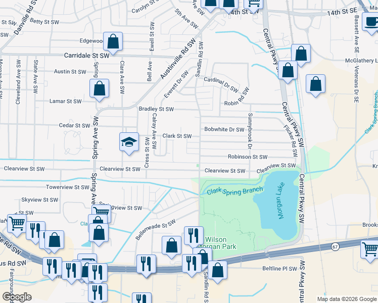 map of restaurants, bars, coffee shops, grocery stores, and more near 410 Clearview Street Southwest in Decatur