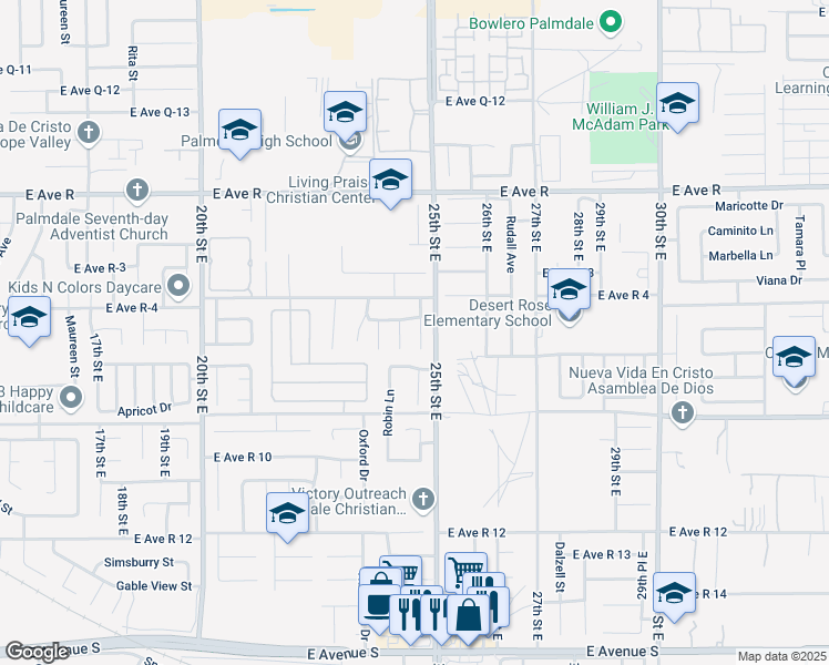 map of restaurants, bars, coffee shops, grocery stores, and more near 37733 Vintage Drive in Palmdale
