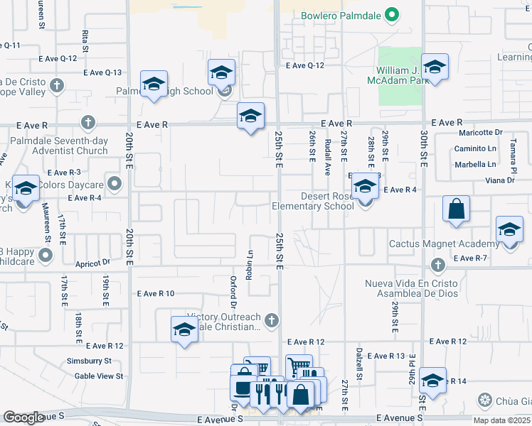 map of restaurants, bars, coffee shops, grocery stores, and more near 37733 Vintage Drive in Palmdale