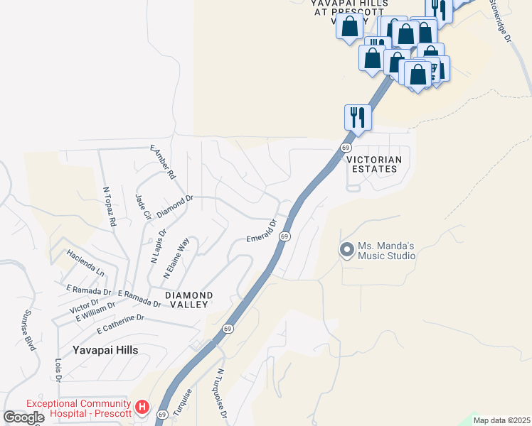map of restaurants, bars, coffee shops, grocery stores, and more near 5191 East Sapphire Drive in Prescott