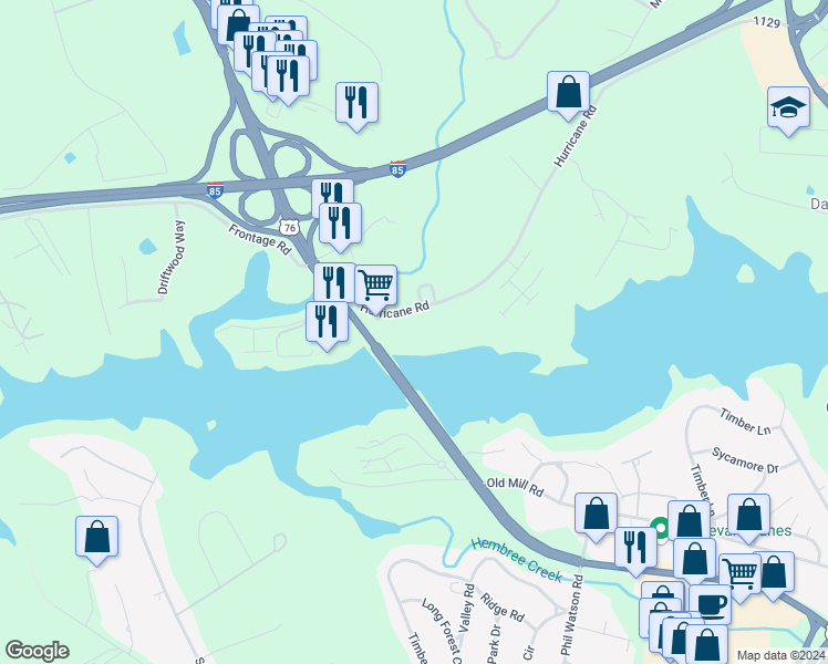 map of restaurants, bars, coffee shops, grocery stores, and more near 211 Lookover Drive in Anderson