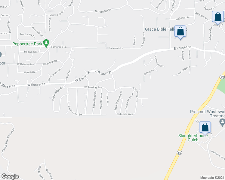 map of restaurants, bars, coffee shops, grocery stores, and more near 104 Soaring Avenue in Prescott