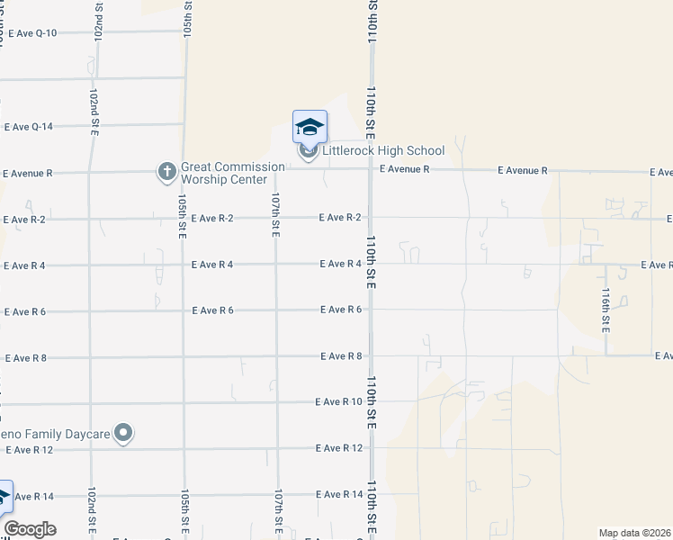 map of restaurants, bars, coffee shops, grocery stores, and more near 10811 East Avenue R 4 in Littlerock