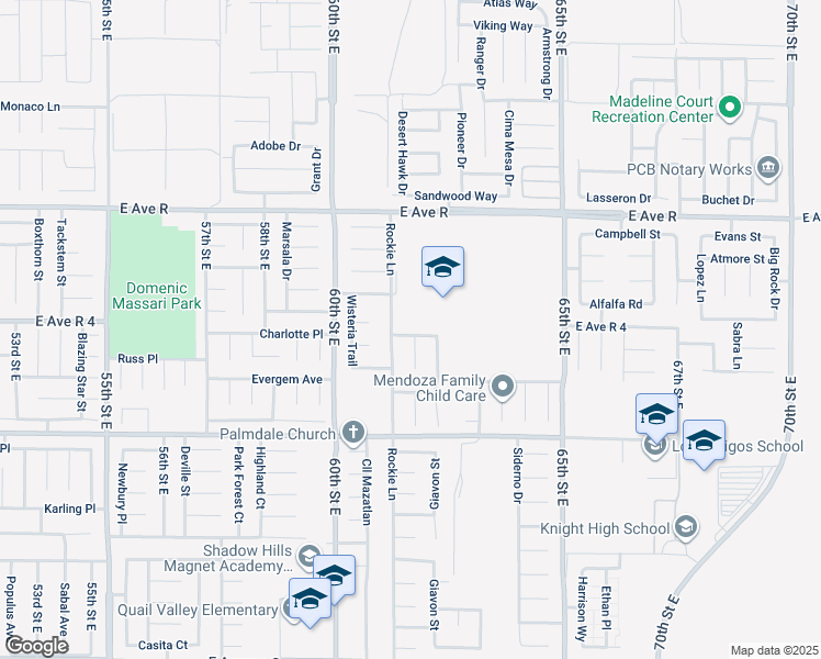 map of restaurants, bars, coffee shops, grocery stores, and more near 6113 Charlotte Place in Palmdale