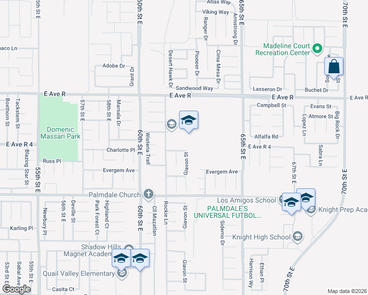 map of restaurants, bars, coffee shops, grocery stores, and more near 6141 Charlotte Place in Palmdale