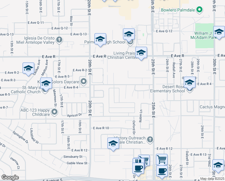 map of restaurants, bars, coffee shops, grocery stores, and more near 37739 Cardiff Street in Palmdale
