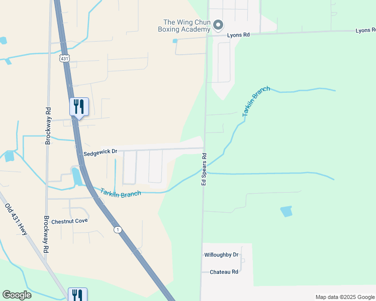 map of restaurants, bars, coffee shops, grocery stores, and more near 222 Sedgewick Drive in Owens Cross Roads