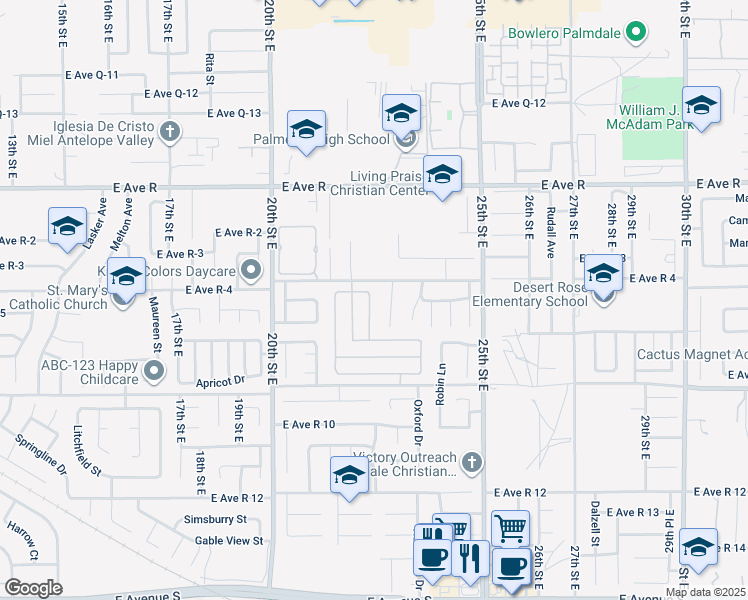 map of restaurants, bars, coffee shops, grocery stores, and more near 37740 Scomar Street in Palmdale