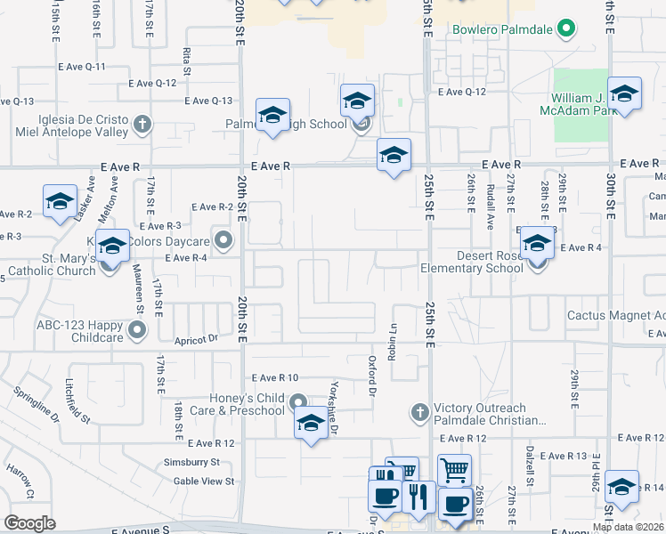 map of restaurants, bars, coffee shops, grocery stores, and more near 37740 Scomar Street in Palmdale
