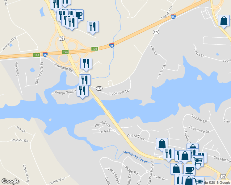 map of restaurants, bars, coffee shops, grocery stores, and more near 234 Lookover Drive in Anderson