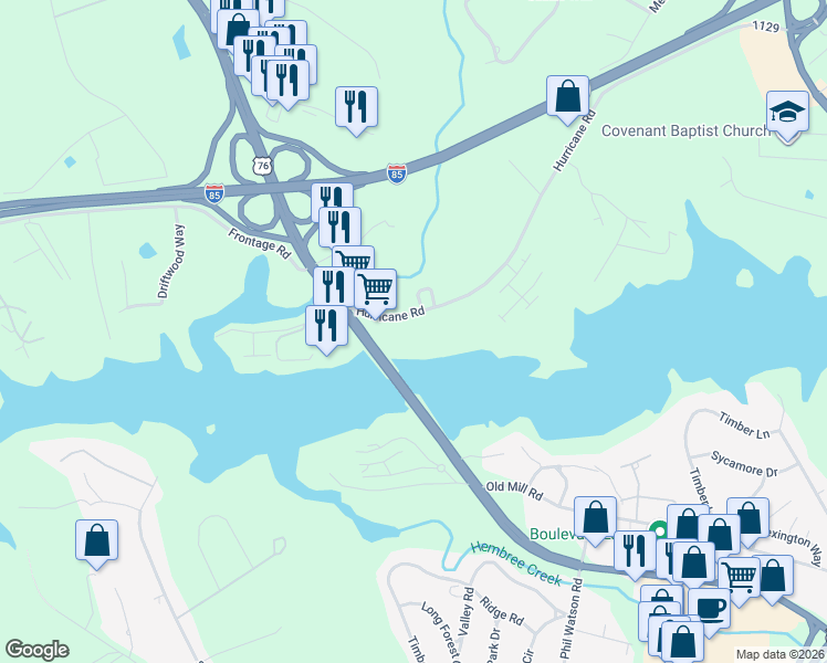 map of restaurants, bars, coffee shops, grocery stores, and more near 211 Lookover Drive in Anderson