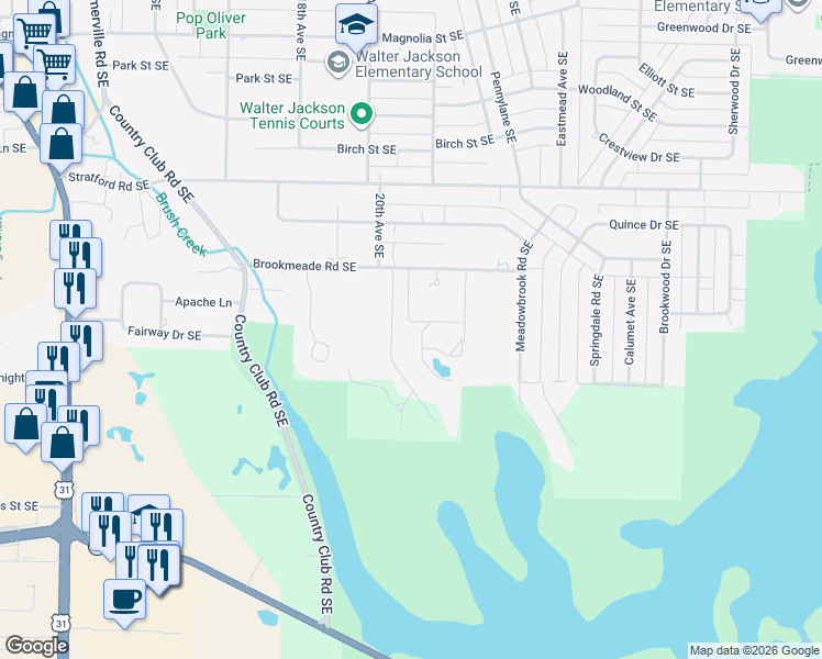 map of restaurants, bars, coffee shops, grocery stores, and more near 2005 Brookmanor Drive Southeast in Decatur