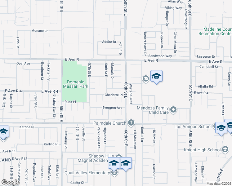 map of restaurants, bars, coffee shops, grocery stores, and more near 5834 Monterey Place in Palmdale