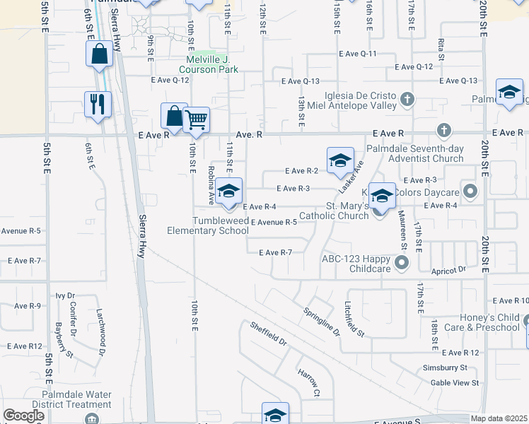 map of restaurants, bars, coffee shops, grocery stores, and more near 1200 East Avenue R-4 in Palmdale
